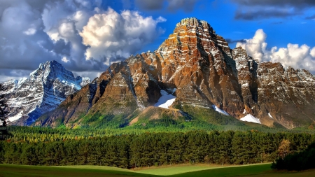 magnificent mountain - forest, meadow, mountain, clouds