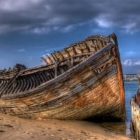 ship wreck on a sand bar hdr