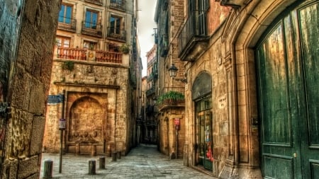 barcelona side street hdr - street, city, hdr, stones, old