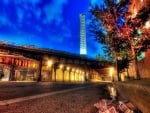 empty street in commercial district hdr