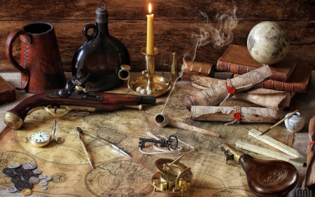 Pirate's Tools - compass, tools, pirate, map