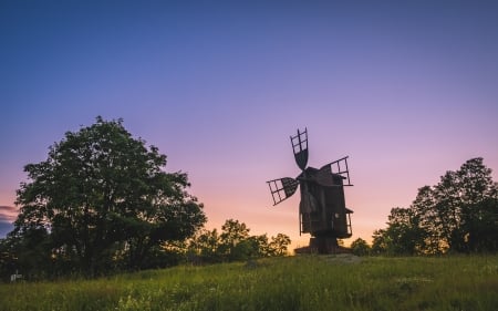 Old Windmill - sky, abandon, tree, windmill