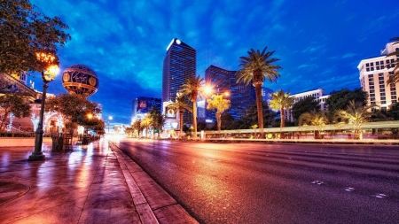 vegas strip late at night hdr - street, lights, city, night, hdr