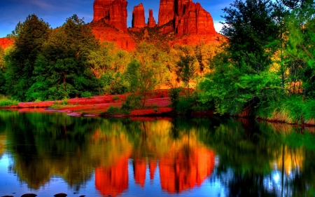 gorgeous desert mountain oasis hdr - trees, desert, hdr, mountain, oasis