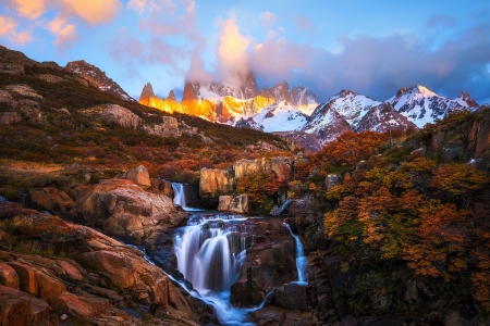 Waterfall autumn - Mountain, Autumn, Sunset, Waterfall