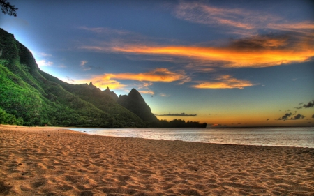 After Sunset - beach, sunset, sand, mountain