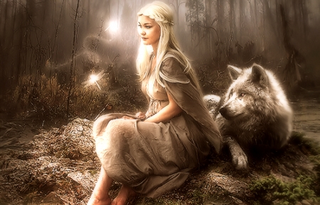 The Beauty and the Wolf - woman, wolf, beauty, fantasy