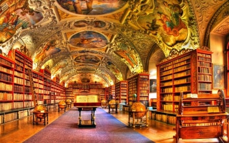 gorgeous library hdr - library, shelves, books, ceiling, paintings, hdr