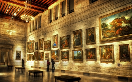 magnificent museum of art hdr - art, paintings, hdr, hall, museum, lights