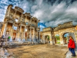 tourists at an ancient ruins hdr