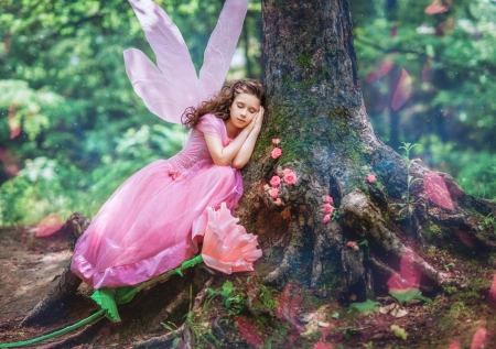 Girl - girl, fairy, forest, sleeping