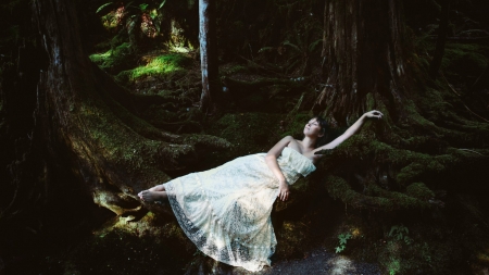 Sleeping Beauty - woods, trees, woman, sleeping