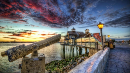 san diego marina at sunset hdr - telescope, marina, sunset, shore, hdr, sea