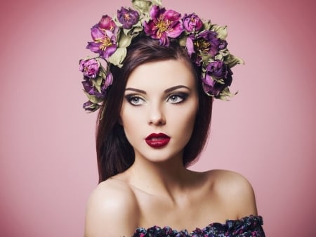 Pretty Face - girl, style, makeup, wreath