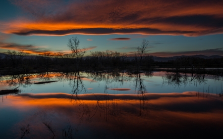 Reflection - sky, water, evening, clouds