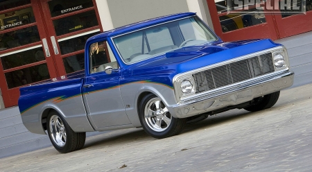 72 Chevy - bowtie, silver, gm, blue