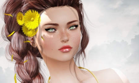 Beauty - beauty, woman, face, rendering, yellow, girl, fantasy