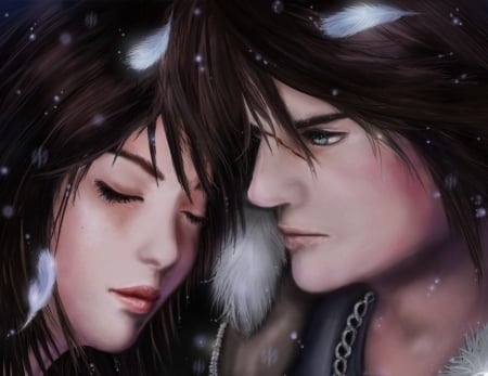 Rinoa and Squall - woman, girl, couple, rinoa, squall, art, final fantasy 8, game, man