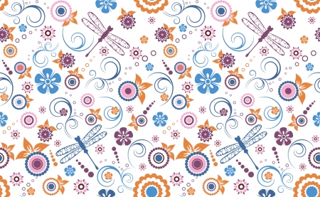 Pattern - white, yellow, purple, blue, pattern texture, flower, dragonfly