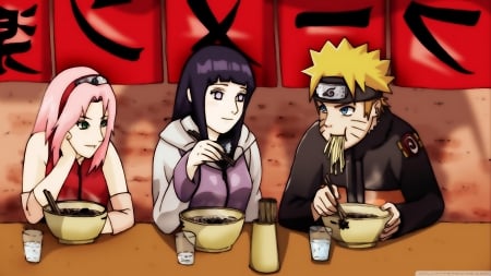 haruno sakura hyuuga hinata and naruto uzamaki - girls, bowls, naruto, glass