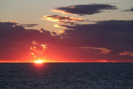 Afterglow - lights, clouds, sunset, sea, ocean, nature