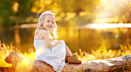 Cute Little Girl - summer, lake, child, girl