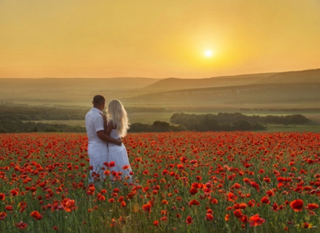 Couple in poppy field