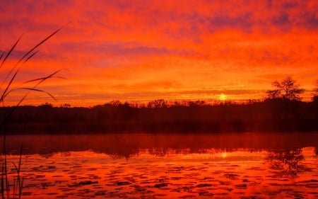 Beautiful Sunset - sky, lake, sunset, clouds