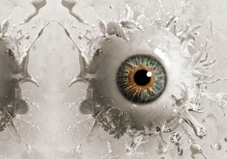 Liquid eyeball - white, fantasy, halloween, hand, eye, liquid eyeball, abstract