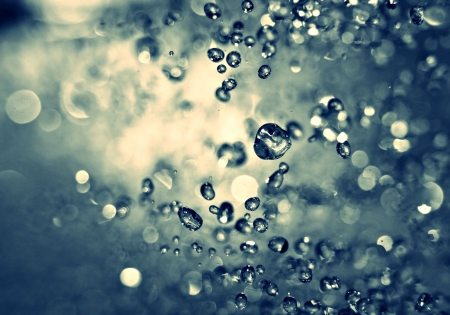 Water drops - bokeh, glitter, falling, luminos, water drops, blue, summer