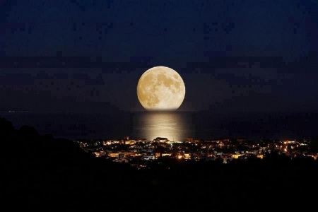 full moon over sea - sea, night, nature, full moon