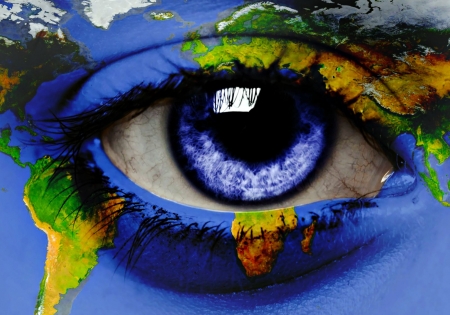 Worlds eye - abstract, blue, eye, world, map