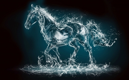 Water Horse - water, summer, black, fantasy, abstract, horse, blue, animal, cal