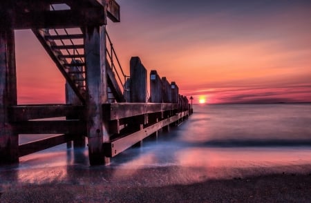 Sea View - sky, ocean, beach, sun, sunset, nature, sea view, pier, clouds, sunrise, sea