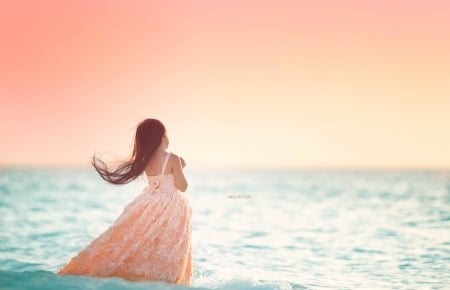 ღ - sea view, nature, summer, girl, sea, ocean, sky