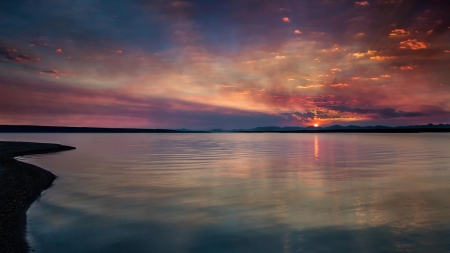 A Beautiful Sunset - beach, lake, nature, sunset