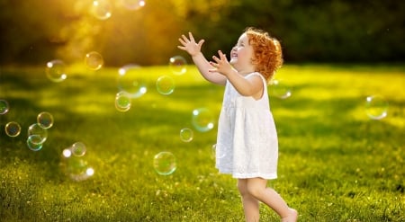 Cute Little Girl - bubble, girl, playing, joy