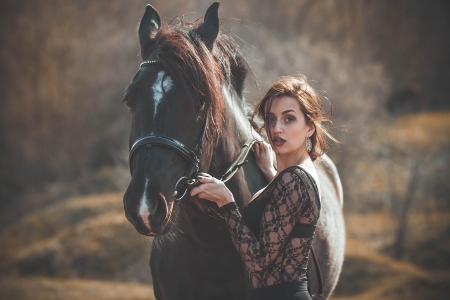 Pretty Woman - girl, horse, bridle, view