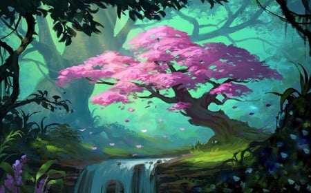 Tree of Wishes - attractions in dreams, trees, falls, forests, draw and paint, creative pre-made, nature, love four seasons, digital art