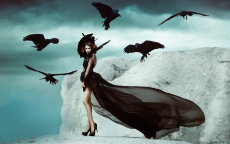 Fashion Model - dress, bird, fashion, woman