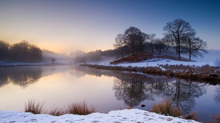 Morning Snow - morning, winter, snow, river