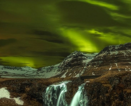 Green Sky over the Mountains - Mountain, gree, Nature, Sky