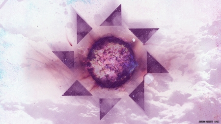 Singular Space - white, purple, triangle, clouds, space