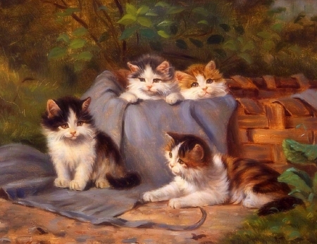 Four Small Kitten - love four seasons, fluffy, cats, kittens, draw and paint, paintings, lovely, cute