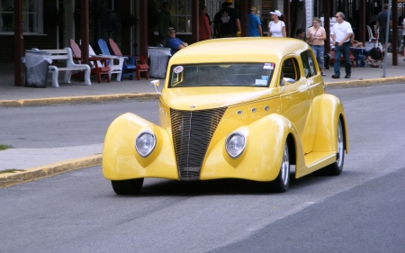 Crusin' Main Street USA - hotrod, street, cars, yellow