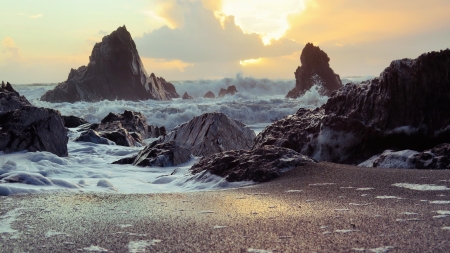 West Coast of Africa - cliff, sand, rock, beach, stone, sunset, nature