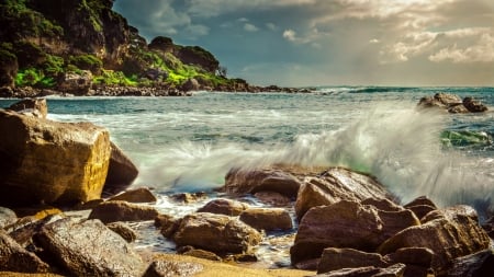 Waves - waves, splash, beach, rocks