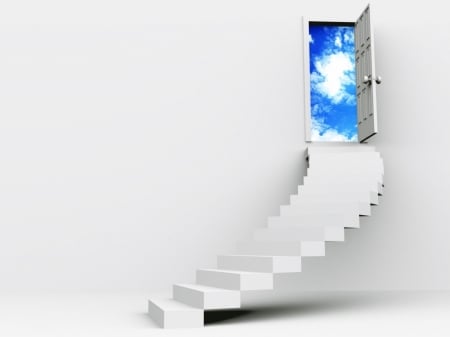 Way to Heaven - heaven, door, stairs, white, open, blue, sky