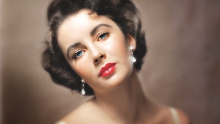 Liz Taylor - beauty, woman, actress, girl, red, portrait, blue eyes, liz taylor