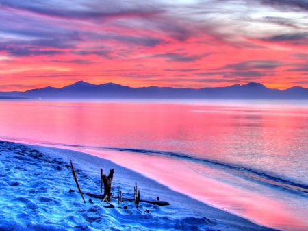 Evening Sunset - nature, mountains, shore, sea